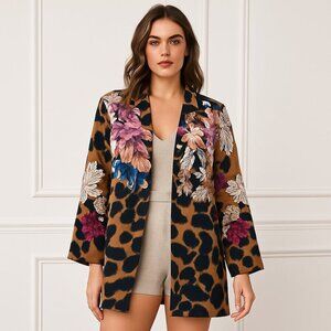 RL Nishat Pret Floral Animal Print Blazer Jacket Cotton NWT